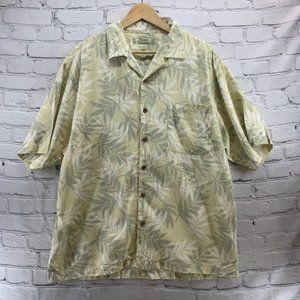 Tommy Bahama Hawaiian Shirt Mens Sz L 100% Silk Green Yellow Foliage Print